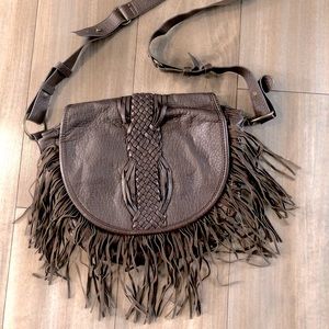 Ecote Brown Faux Leather Fringe Purse